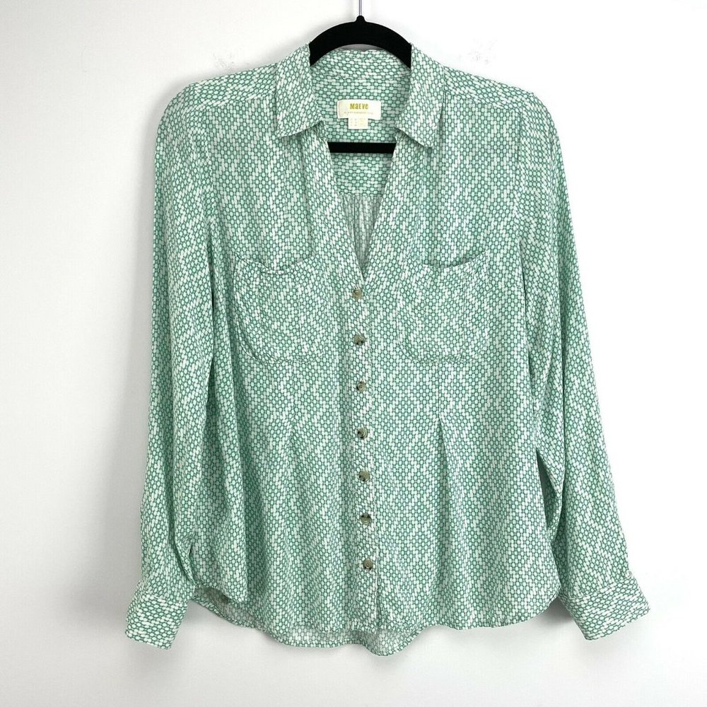 MAEVE Anthropologie Green Button Up Shirt Top Blouse Size 6
